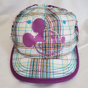 Disney Parks Mickey Mouse Baseball Strapback Hat Cap Purple Plaid Rhinestones
